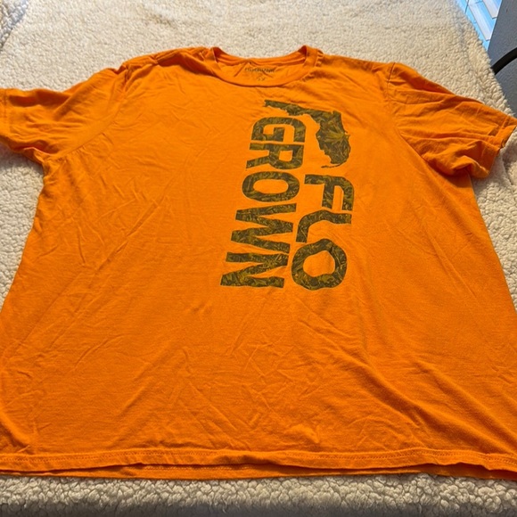 Orange Short Sleeve Tee with Olive Graphic - Picture 1 of 4